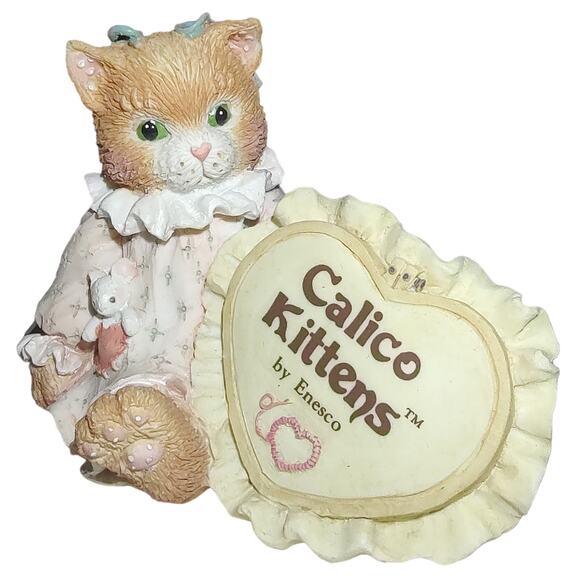 Enesco Calico Kittens Love Heart Signage Plaque 1992 #699179 Ruffle Cat Figurine - Picture 2 of 10